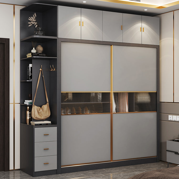 Armadio per armadio scorrevole in legno armadio grigio armadio con asta di abbigliamento