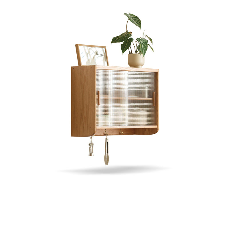 ソリッドウッドディスプレイキャビネットモダンウォールマウントされたガラスドアが自然に