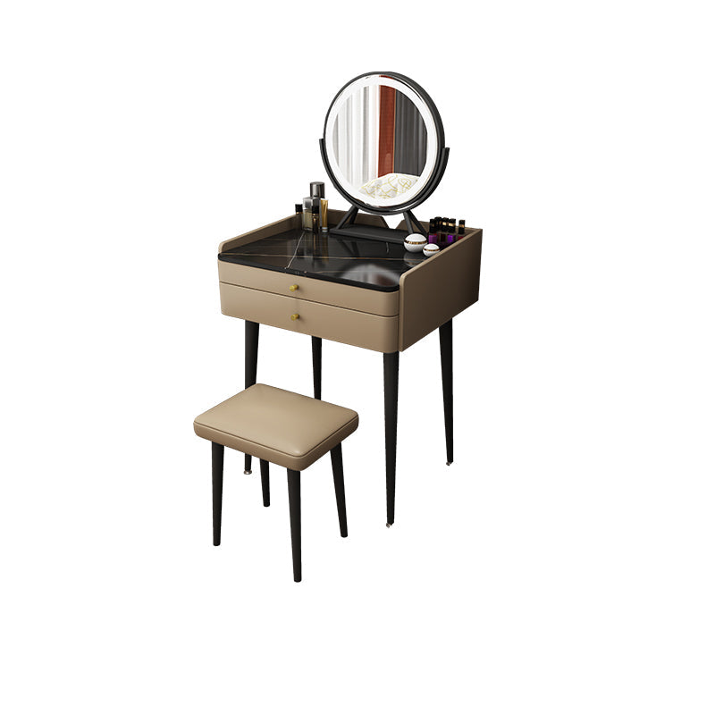 Dormitorio contemporáneo con cajón de tocador de maquillaje de espejo iluminado