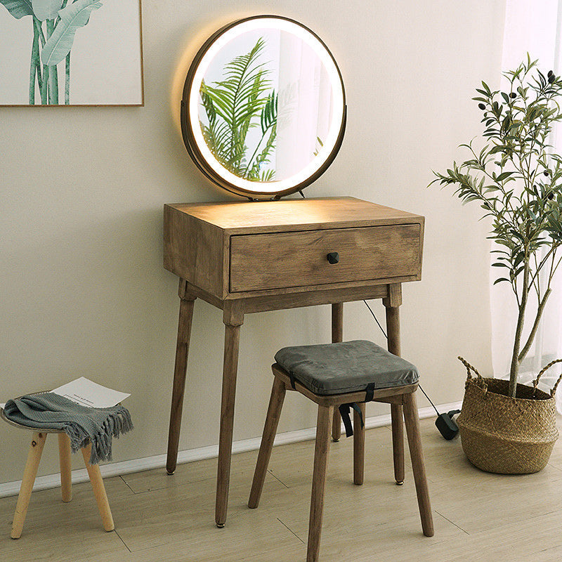 Scandinavian with Drawer Natural Lighted Mirror Bedroom Make-up Vanity Makeup Vanity & Mirror & Stools Clearhalo 'Bedroom Furniture' 'furn' 'furn_makeup_vanities' 'Furniture' 'Makeup Vanities' 'makeup_vanities' 7821669