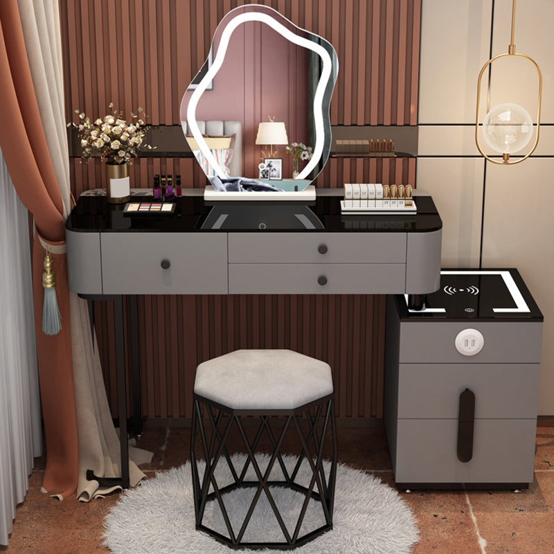 Camera da letto a specchio illuminato moderno in vetro con tavolo da toeletta da vanità cassetti