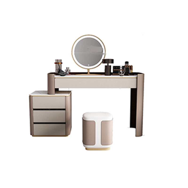 With Drawer Modern Lighted Mirror Bedroom Brown Dressing Table Makeup Vanity & Mirror & Cabinet & Stool Clearhalo 'Bedroom Furniture' 'furn' 'furn_makeup_vanities' 'Furniture' 'Makeup Vanities' 'makeup_vanities' 7822124