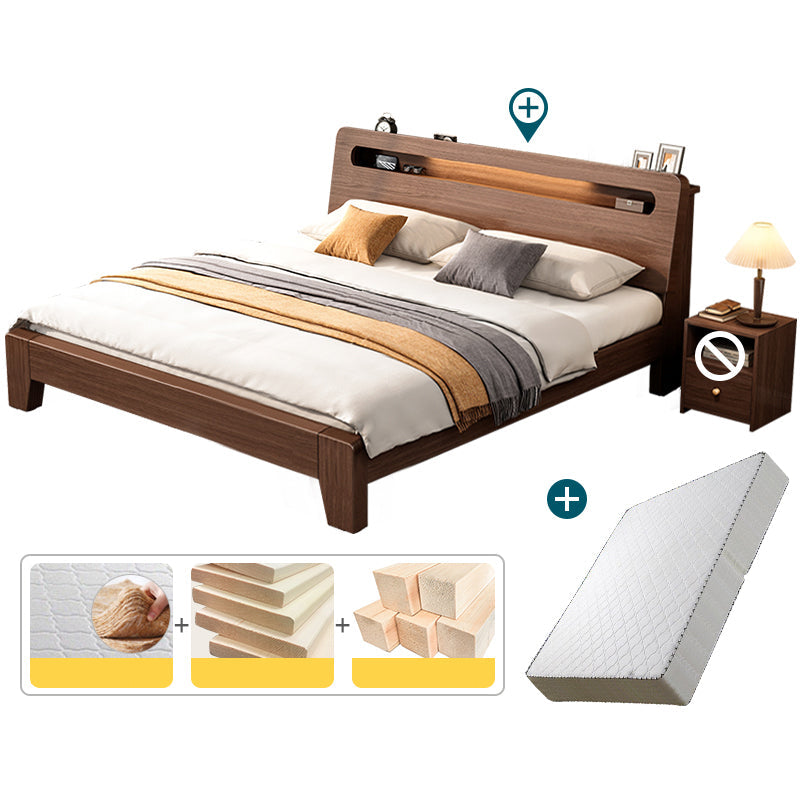 Modern 31.49" H Solid Wood Standard Bed in Brown with Rectangle Headboard