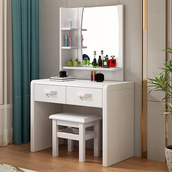 3-Piece Wood Standing Drawers Included Vanity Dressing Table Set Makeup Vanity & Mirror & Stools White Clearhalo 'Bedroom Furniture' 'furn' 'furn_makeup_vanities' 'Furniture' 'Makeup Vanities' 'makeup_vanities' 7822564
