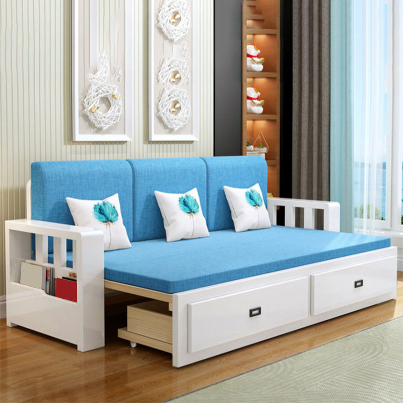 Removable Cushions Scandinavian Solid Wood Futon Sleeper Sofa Bed White Clearhalo 'furn' 'furn_futons' 'Furniture' 'Futons & Daybeds' 'Futons' 'Living Room Furniture' 7823031