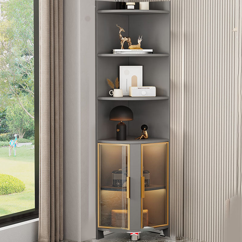 Wood Glass Paned Corner Modern Bar Pulls Accent Cabinet with Doors
