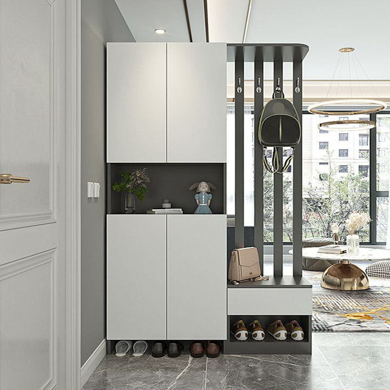 Modern 2-door Wood 78.74" Tall Accent Cabinet with Drawer for Living Room 55"L x 14"W x 79"H Dark Gray Beige Left Cabinet Clearhalo 'Cabinets & Chests' 'cabinets_chests' 'furn' 'furn_cabinets_chests' 'Furniture' 'Living Room Furniture' 7823612