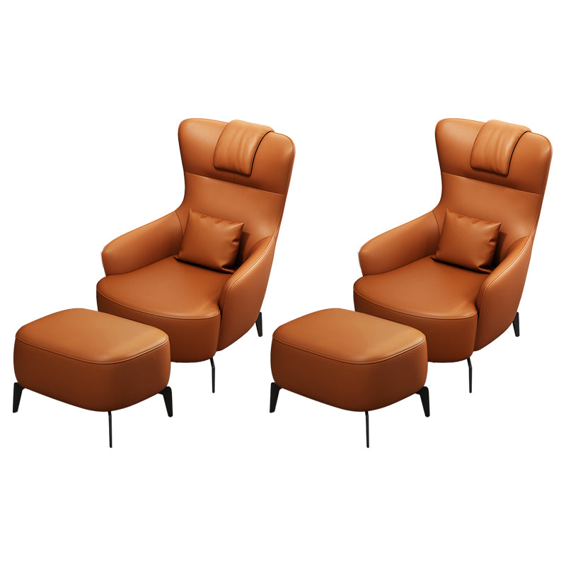 Fauteuil accent orange contemporain avec cadre en bois massif et pattes en métal