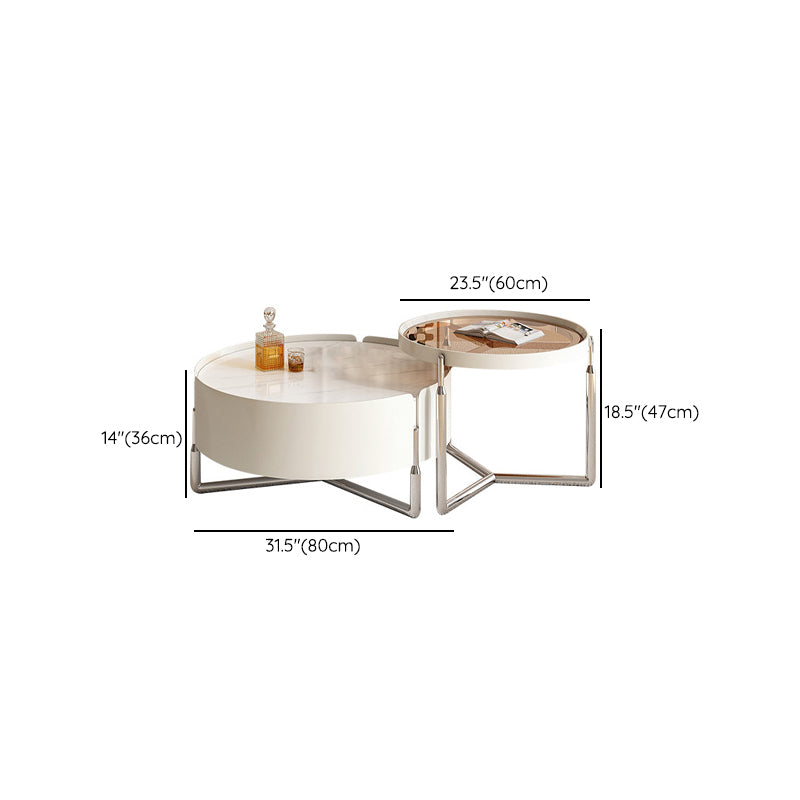 31" Wide White Contemporary Slate Round Nesting Coffee Table Set Clearhalo 'Coffee & Accent Tables' 'Coffee Tables' 'coffee_tables' 'furn' 'furn_coffee_tables' 'Furniture' 'Living Room Furniture' 7824797