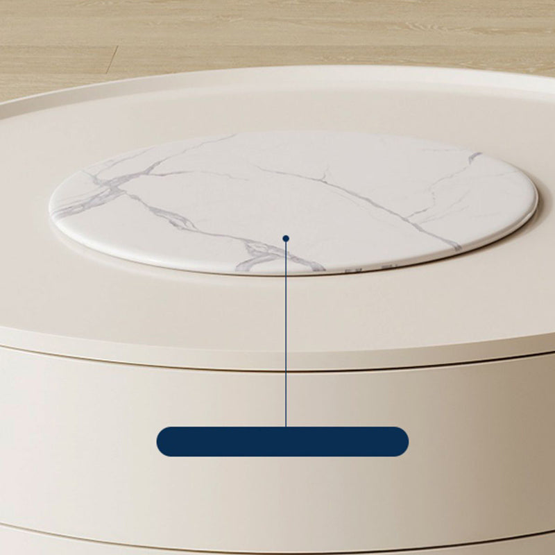 2-Piece White Round Pedestal Slate Coffee Cocktail Table with Storage