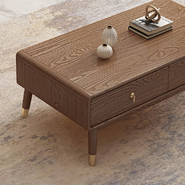 27" Wide Glam 4 Legs Solid Wood Rectangular Coffee Table with Storage