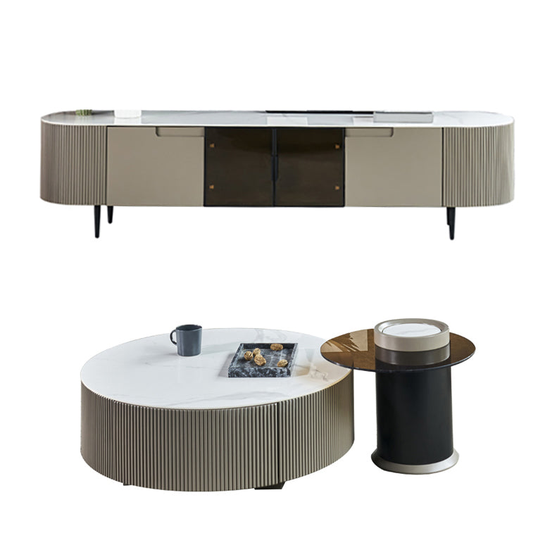 White Slate Bedroom Rectangle and Round Modern Coffee Or End Table with Storage