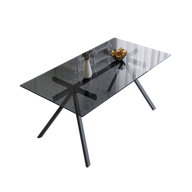 Contemporary Rectangular Glass Top Dining Table with Steel Legs