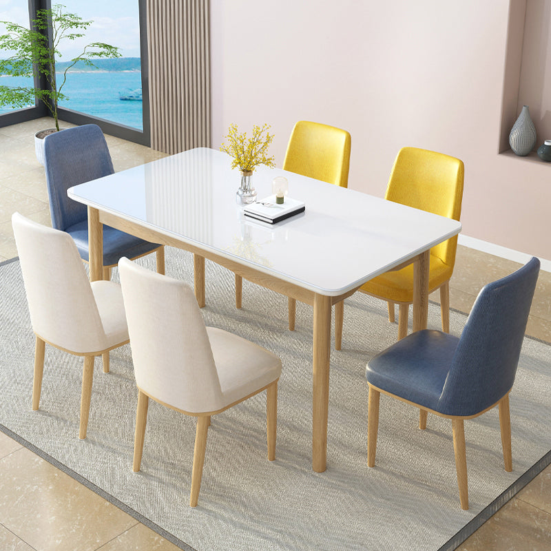 Tavolo da pranzo con vetro bianco rettangolo bianco contemporaneo con gambe