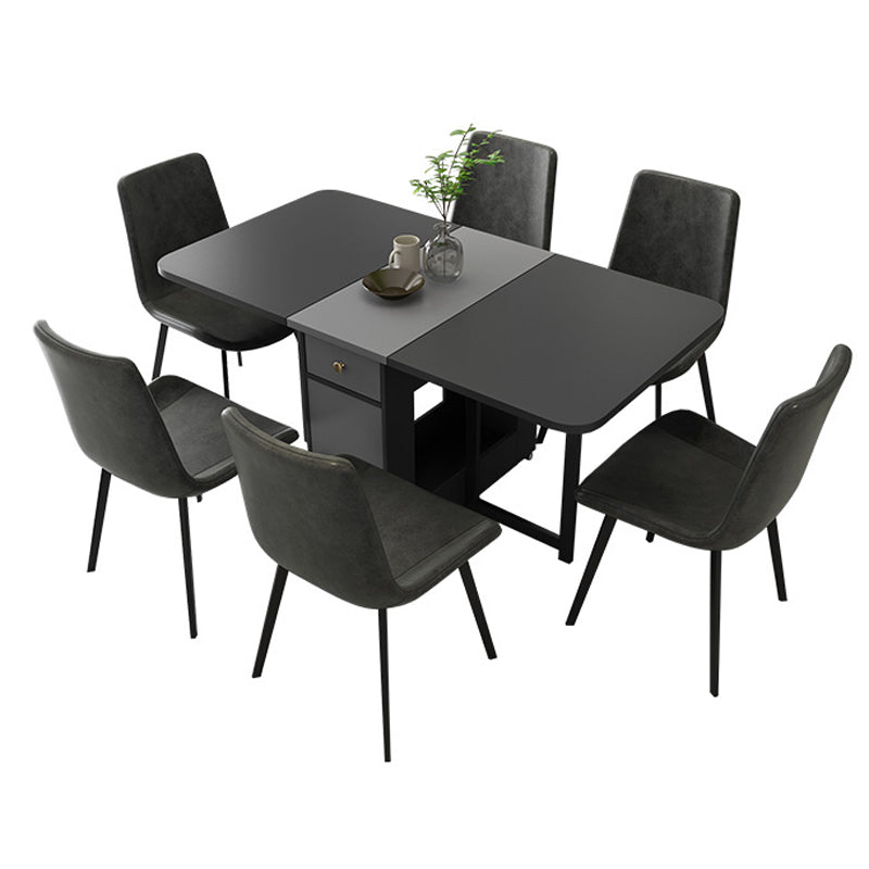 3/5/7 Pieces Modern Folding Solid Wood Multi Purpose Dining Set for Home Table & Chair(s) Gray Black 7 Piece Set Clearhalo 'Dining Room Sets' 'Dining Tables & Seating' 'dining_room_set' 'furn' 'furn_dining_room_set' 'Furniture' 'Kitchen & Dining Furniture' 7825346