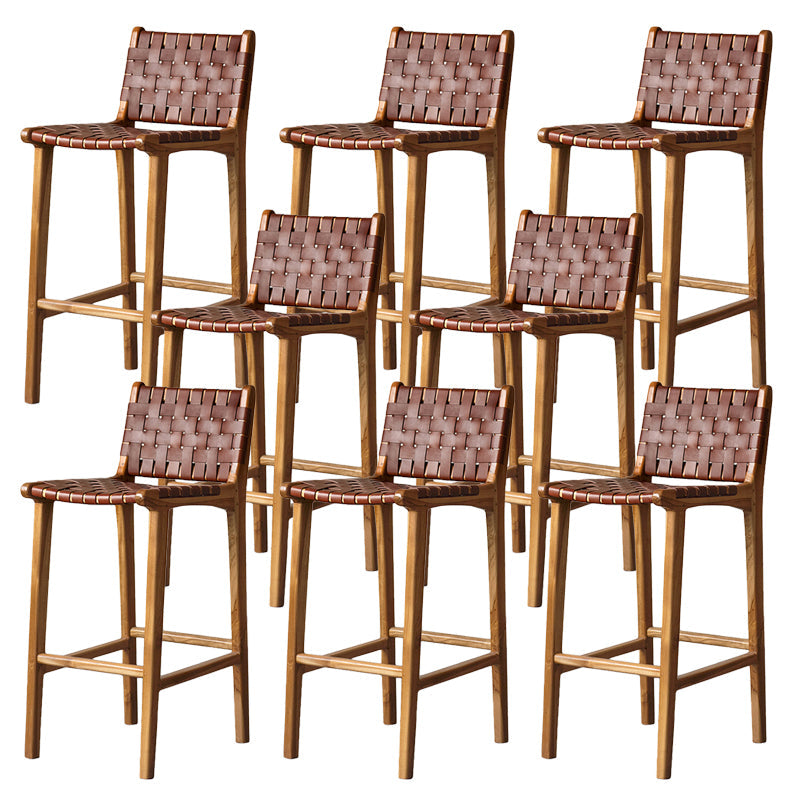 Contemporary Armless Low Back Bar Stool with Solid Wood Base