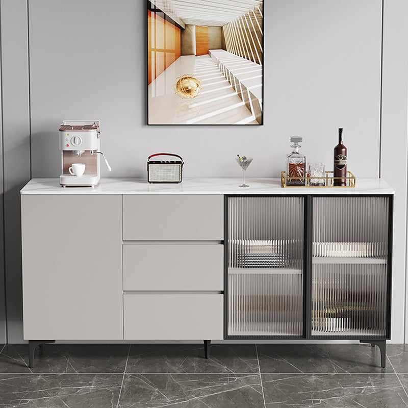 35.4 "Puertas de vidrio altas Comedor Buffet Buffet Gris aparador con cajones y almacenamiento