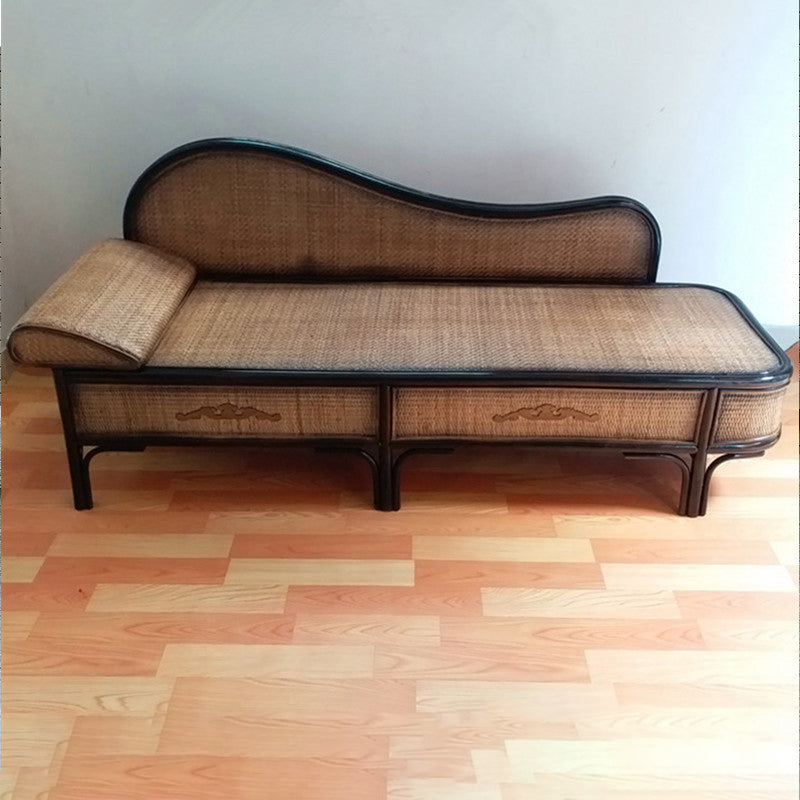 33" H Rattan Accent Chaise Lounge Chair/TV Chair with Pillow 75"L x 28"W x 33"H Right-Arm Chaise Walnut Clearhalo 'Chairs & Seating' 'Chaise Lounge' 'chaise_lounge' 'furn' 'furn_chaise_lounge' 'Furniture' 'Living Room Furniture' 7829347