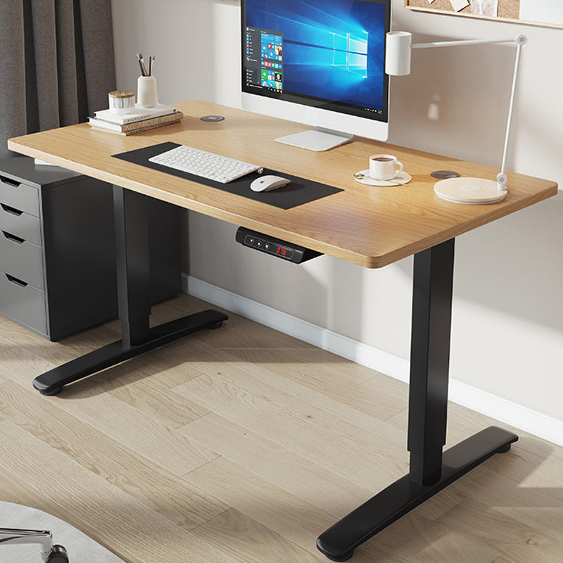 Contemporary Adjustable Height Computer Desk T-Shape Base Standing Desk Black Yellow Clearhalo 'furn' 'furn_office_desk' 'Furniture' 'Office Desks' 'Office Furniture' 'office_desk' 7830037