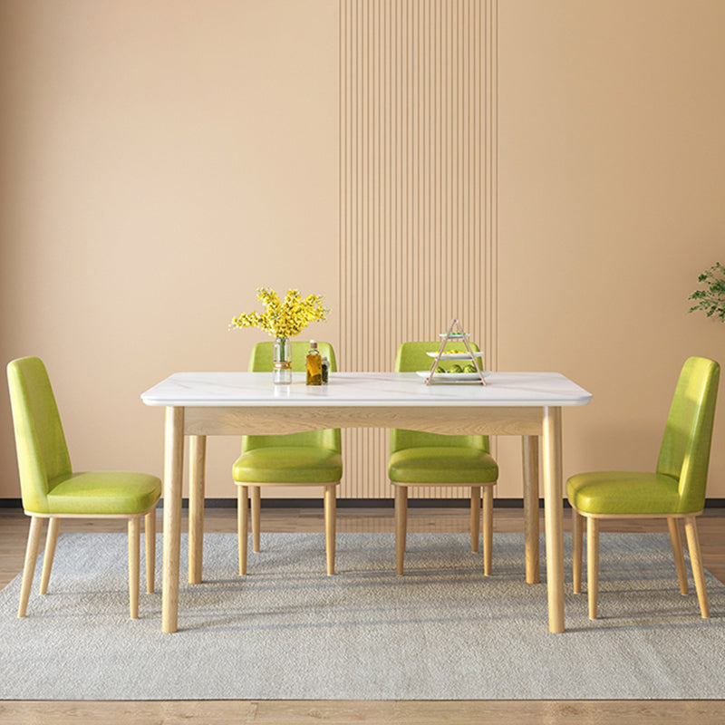 Moderno tavolo da pranzo rettangolare in pietra rettangolare con 4 piede in legno