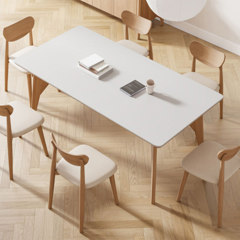 Tavolo da pranzo top rettangolare in pietra bianca rettangolare con 4 gambe di cenere