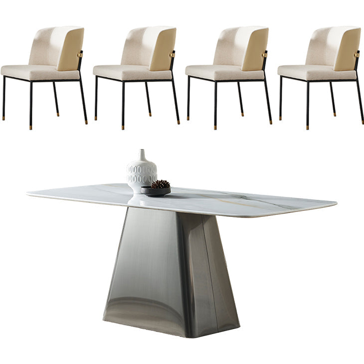 Modern Kitchen 1/5 Pcs Dining Set with White Marble Dining Table and Padded Chairs Table & Chair(s) 5 Piece Set Clearhalo 'Dining Room Sets' 'Dining Tables & Seating' 'dining_room_set' 'furn' 'furn_dining_room_set' 'Furniture' 'Kitchen & Dining Furniture' 7837106