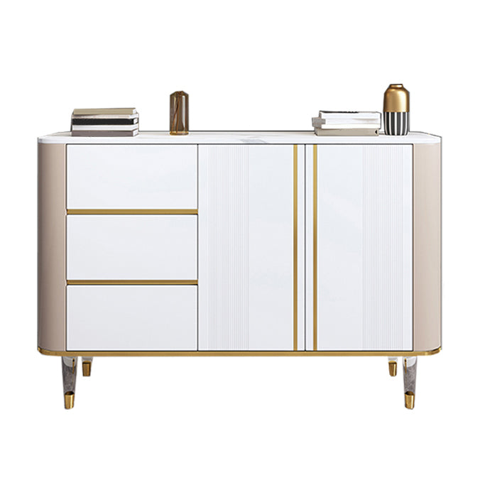 Glam Style Stone Buffet Stand Engineered Wood Buffet Sideboard with 3-Drawer White Clearhalo 'buffet_sideboard' 'Buffets & Sideboards' 'furn' 'furn_buffet_sideboard' 'Furniture' 'Kitchen & Dining Furniture' 7839012