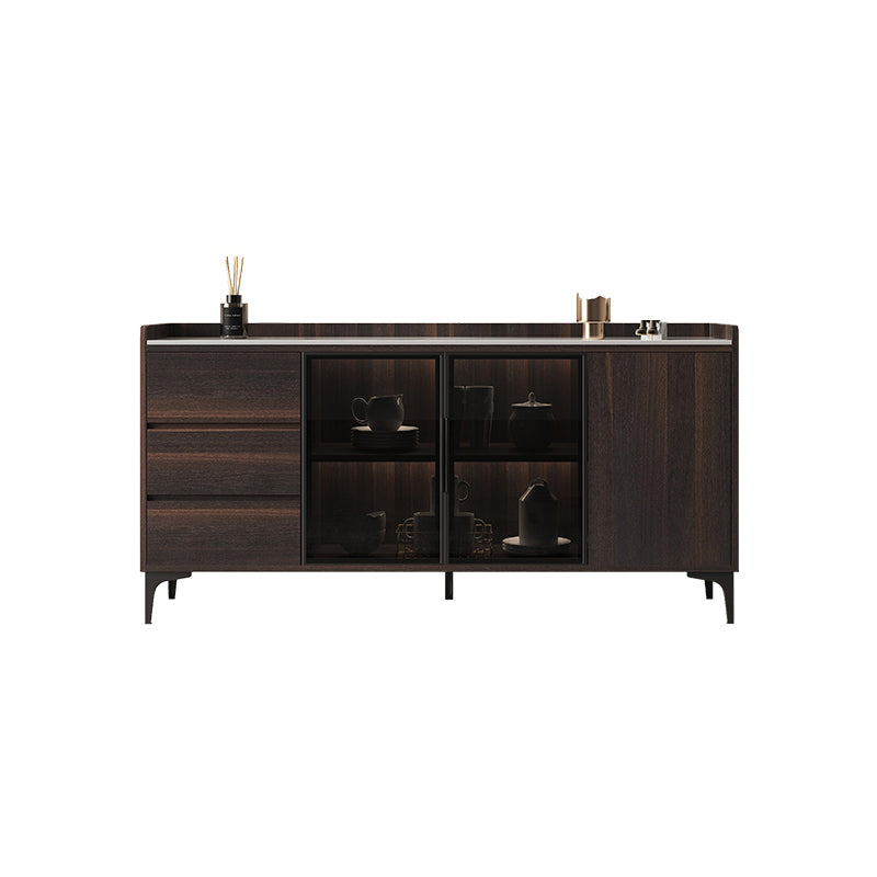 Credenza de comedor de parador de buffet de madera sólida contemporánea con luces LED