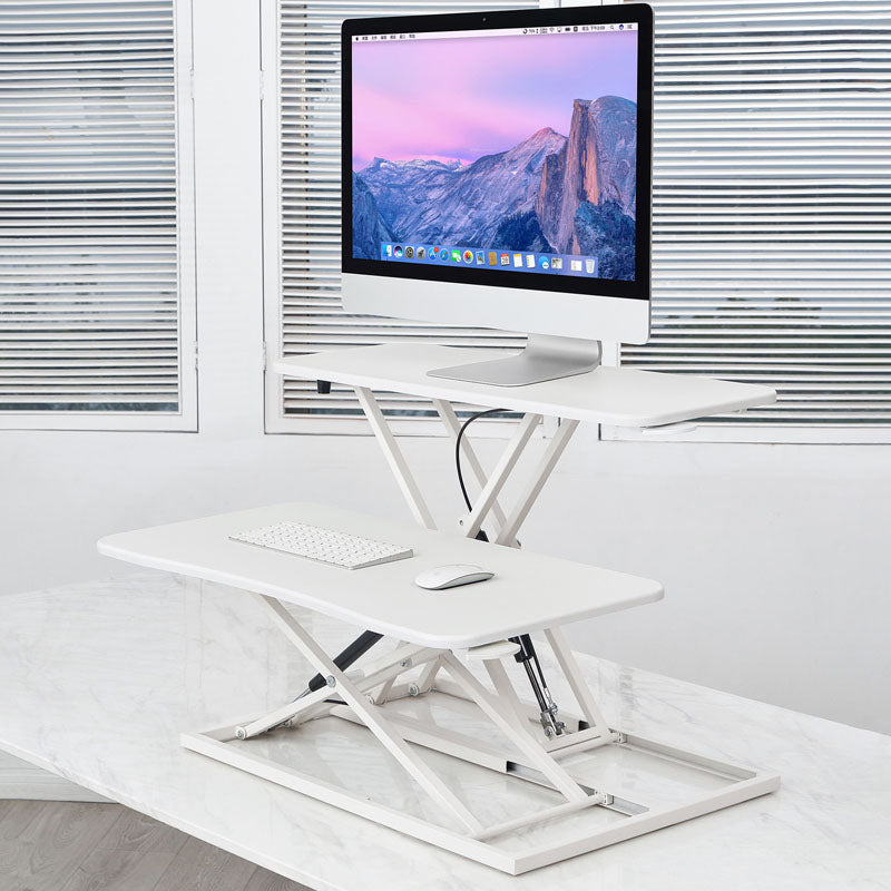 Wooden Folding Standing Office Desk Converter Rectangular Shaped in Black/White/Silver 31"L x 25"W x 24"H White Clearhalo 'furn' 'furn_office_desk' 'Furniture' 'Office Desks' 'Office Furniture' 'office_desk' 7845236