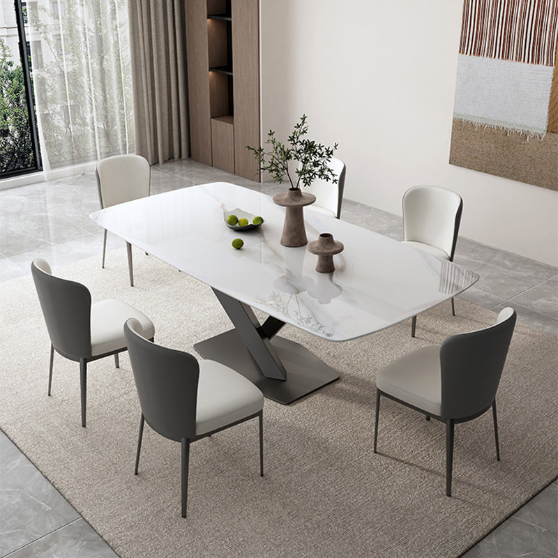 Moderno dinette da 1/5/7 pz interno con tavolo da pranzo bianco e sedie