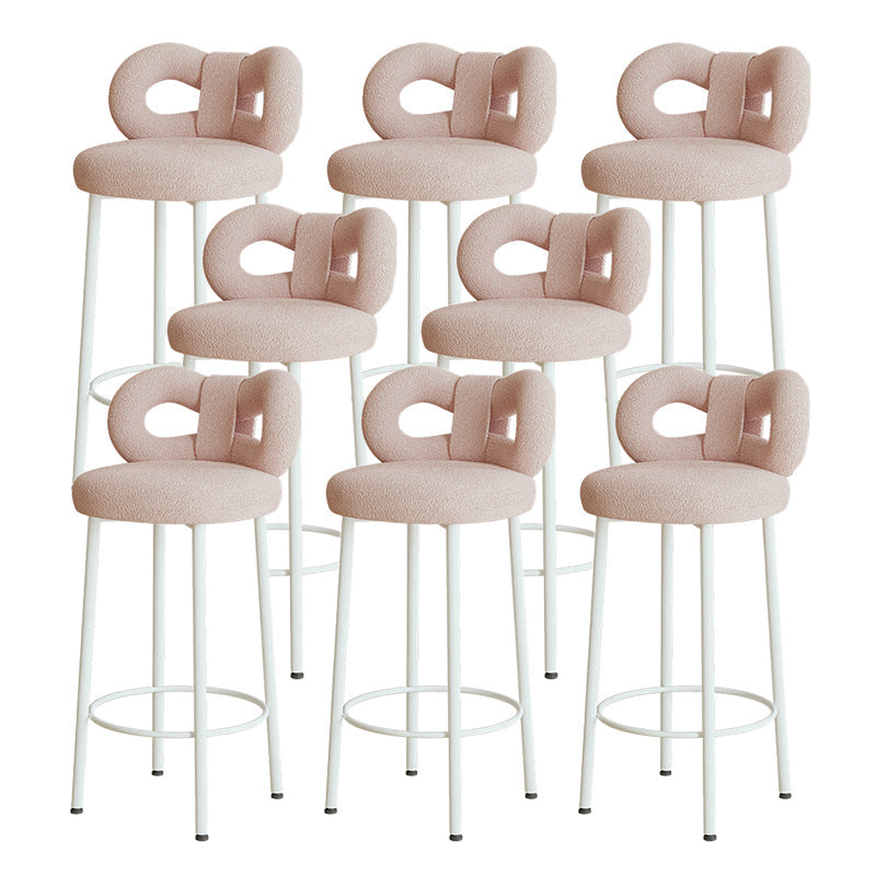 Contemporary Upholstered Low Back Round Bar Stools with Metal Base Pink 8 Piece Set Clearhalo 'Bar Furniture' 'Bar Stools' 'bar_stools' 'furn' 'furn_bar_stools' 'Furniture' 'Kitchen & Dining Furniture' 7855875