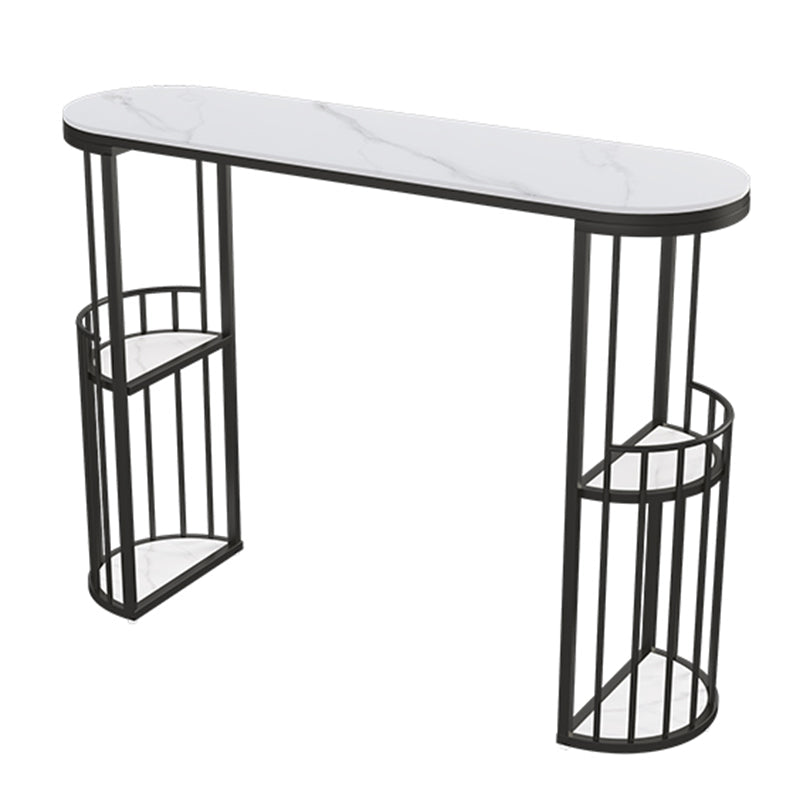 Glam -stijl gesinterde stenen top ovale bar eettafel met planken