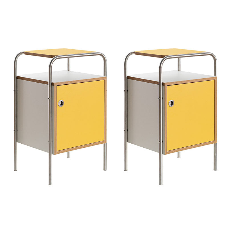 Contemporary Yellow Wooden Night Table with 1 Cabinet for Bedroom