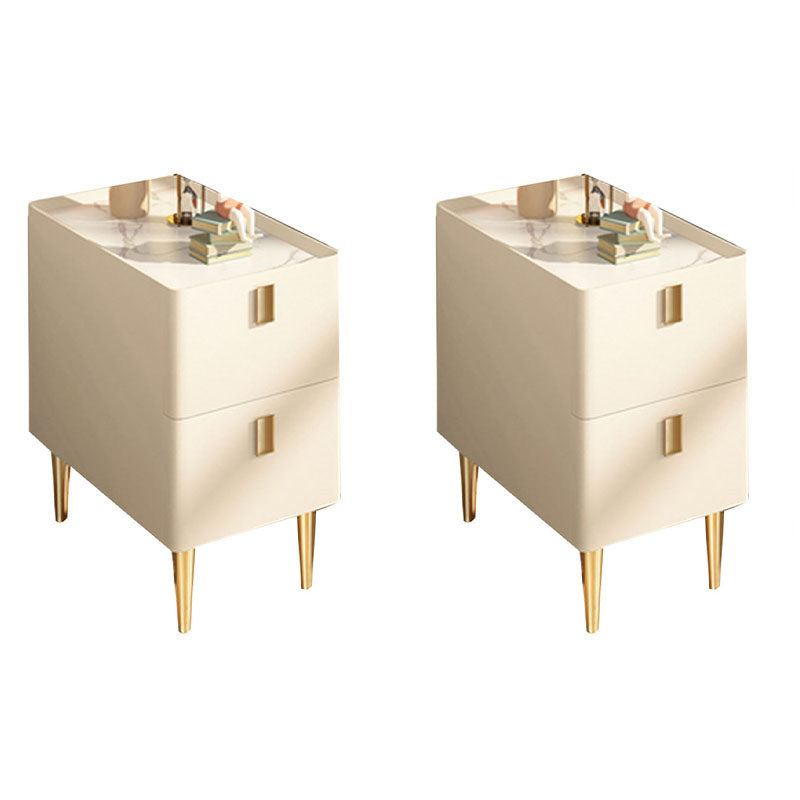 Armoire de chevet en pierre contemporaine avec 2 tiroirs en bois pour chambre à coucher