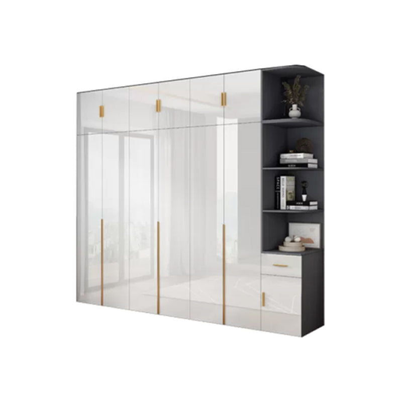 Engineered Wood Armoire Modern White Wardrobe Closet with Garment Rod Armoire & Side Cabinet & Top Cabinet 94.5"L x 20"W x 79"H Clearhalo 'Armoires & Wardrobes' 'armoires_wardrobes' 'Bedroom Furniture' 'furn' 'furn_armoires_wardrobes' 'Furniture' 7871616