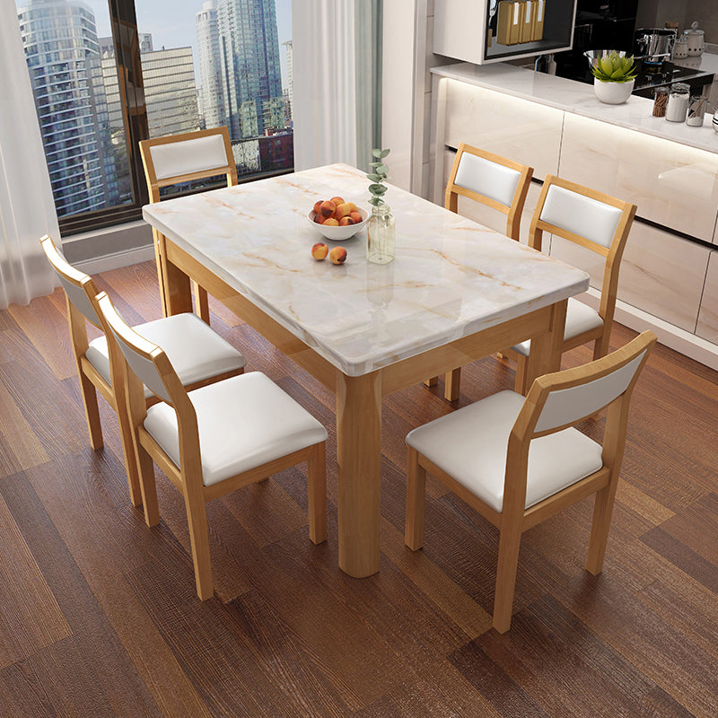 7 Piece Faux Marble Top Rectangle Shape Dining Room Furniture Set Table & Chair(s) 7 Piece Set Clearhalo 'Dining Room Sets' 'Dining Tables & Seating' 'dining_room_set' 'furn' 'furn_dining_room_set' 'Furniture' 'Kitchen & Dining Furniture' 7873017