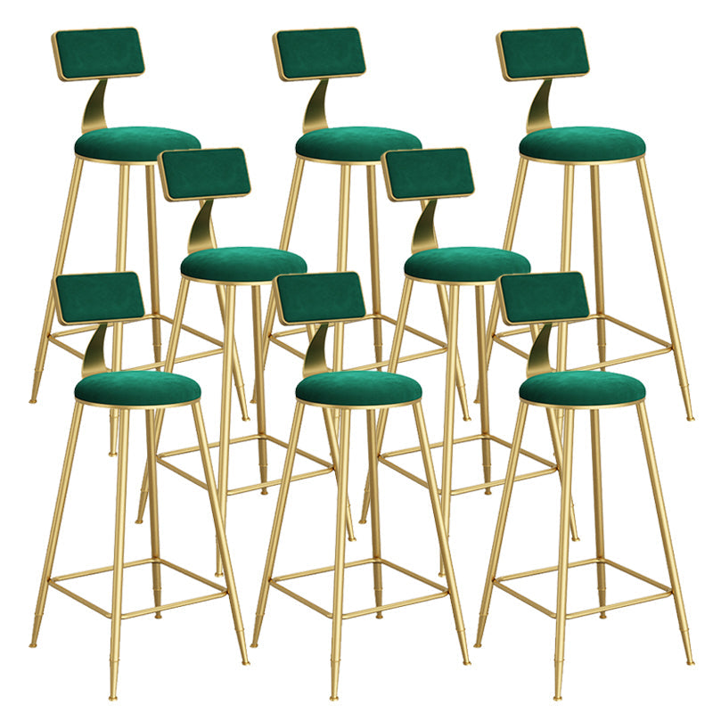 Contemporary Low Back Upholstered and Metal Counter-height Stool with Footrest Gold-Green 8 Piece Set Clearhalo 'Bar Furniture' 'Bar Stools' 'bar_stools' 'furn' 'furn_bar_stools' 'Furniture' 'Kitchen & Dining Furniture' 7873811