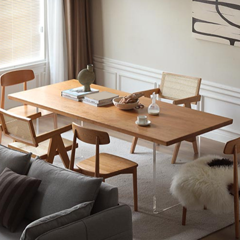 Contemporary Rectangular Oak Brown Solid Wood Dining Table Double Pedestal Clearhalo 'Dining Tables & Seating' 'Dining Tables' 'dining_table' 'furn' 'furn_dining_table' 'Furniture' 'Kitchen & Dining Furniture' 7883013