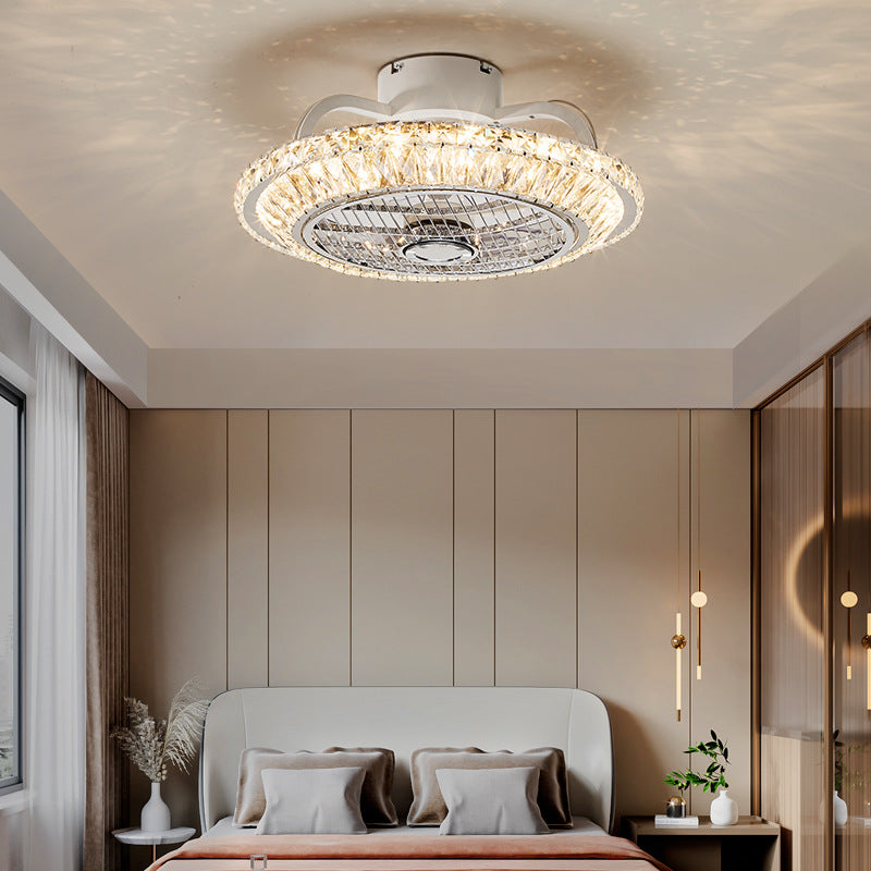 Chrome LED Round Semi Mount Lighting Minimalist Crystal Block Pendant Fan Lamp Fixture, 23.5" Wide Clearhalo 'Ceiling Fans with Lights' 'Ceiling Fans' 'Modern Ceiling Fans' 'Modern' Lighting' O1CN01IKk8pj1Hw3vHamvk8__2473290821-0-cib_17013ec4-e262-459f-8f8d-298ae2b205ff