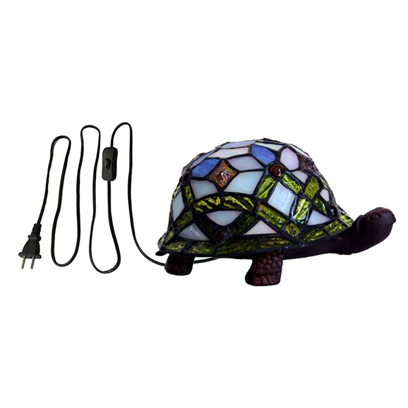 Turtle Night Lighting Mediterranean Stained Art Glass 1 Head Green Table Lamp for Bedroom Clearhalo 'Lamps' 'Table Lamps' Lighting' O1CN01Yv1Bdy1H0MJJT9TRT__2597960695-0-cib