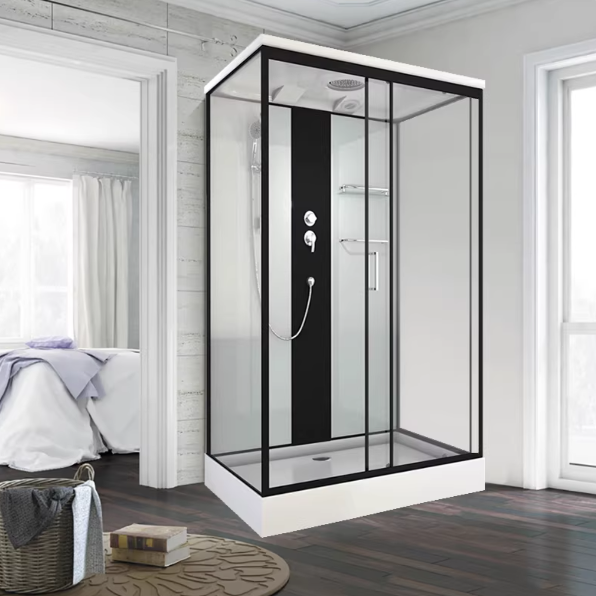 Tempered Glass Shower Stall Home Shower Stall with Towel Bar and Rain Shower Single Sliding Clearhalo 'Bathroom Remodel & Bathroom Fixtures' 'Home Improvement' 'home_improvement' 'home_improvement_shower_stalls_enclosures' 'Shower Stalls & Enclosures' 'shower_stalls_enclosures' 'Showers & Bathtubs' ScreenShot_2026-03-28_140250_213