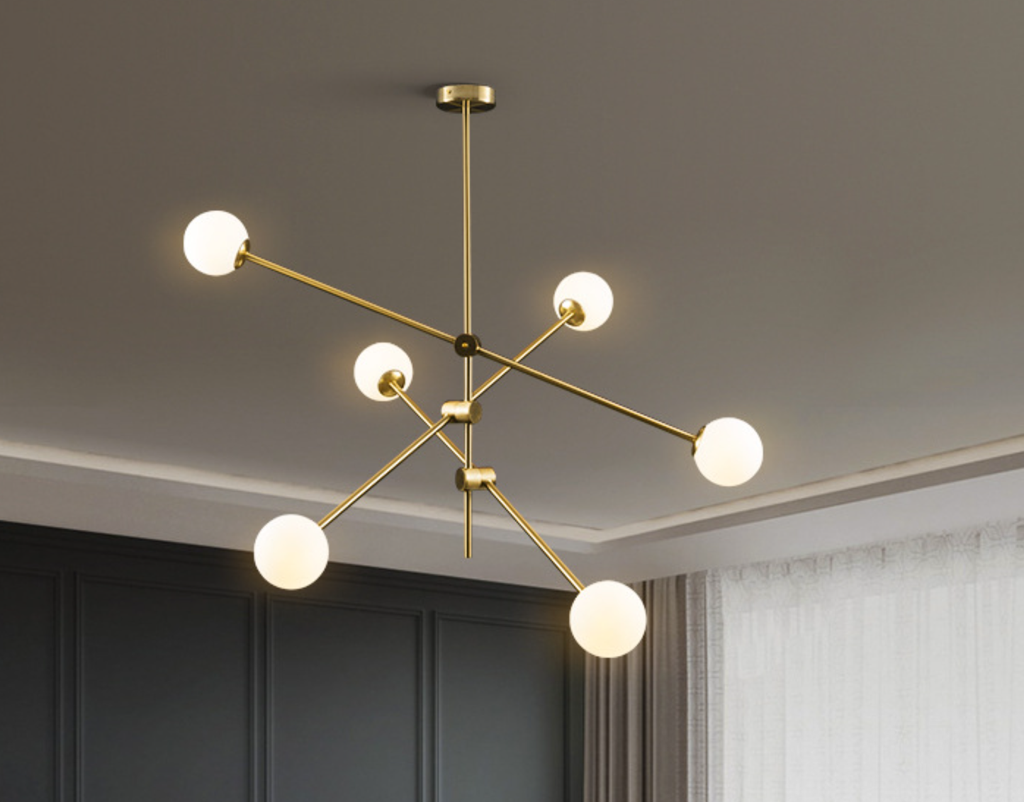 Glass Ball Chandelier Lamp Minimalism Brass Finish Hanging Light with Movable Arm for Living Room Clearhalo 'Ceiling Lights' 'Chandeliers' 'Clear' 'Industrial' 'Modern Chandeliers' 'Modern' 'Tiffany' 'Traditional Chandeliers' Lighting' ScreenShot_2026-03-30_161135_168