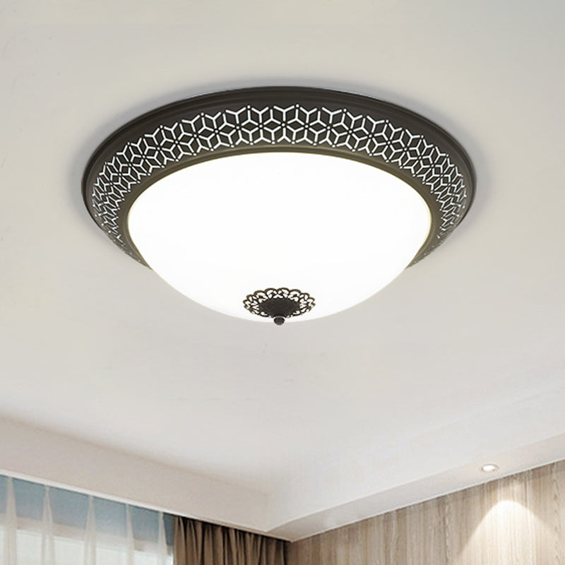LED Semi-Globe Ceiling Lighting Minimalism Black Opaline Glass Flush Mount with Floral Finial for Bedroom Clearhalo 'Ceiling Lights' 'Close To Ceiling Lights' 'Close to ceiling' 'Flush mount' Lighting' 1030416