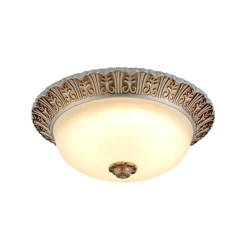 10.5"/12.5" W LED Opal Glossy Glass Ceiling Flush Traditional Khaki Dome Living Room Flush Mount Lighting Clearhalo 'Ceiling Lights' 'Close To Ceiling Lights' 'Close to ceiling' 'Flush mount' Lighting' 1030473