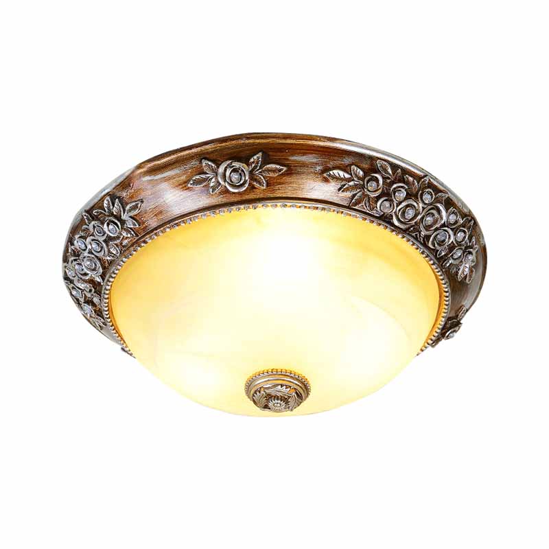 Minimalism Semi-Globe Flush Mount Lamp 12"/16"/19.5" W 2/3 Bulbs Resin Ceiling Fixture in Sepia for Balcony Clearhalo 'Ceiling Lights' 'Close To Ceiling Lights' 'Close to ceiling' 'Flush mount' Lighting' 1030490