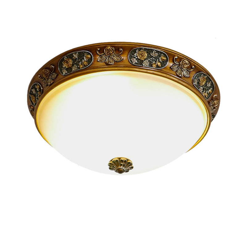 3-Head Bowl Flush Mount Lighting Traditional Wood Resin Ceiling Light for Hallway, 12"/15"/19" Wide Clearhalo 'Ceiling Lights' 'Close To Ceiling Lights' 'Close to ceiling' 'Flush mount' Lighting' 1030501