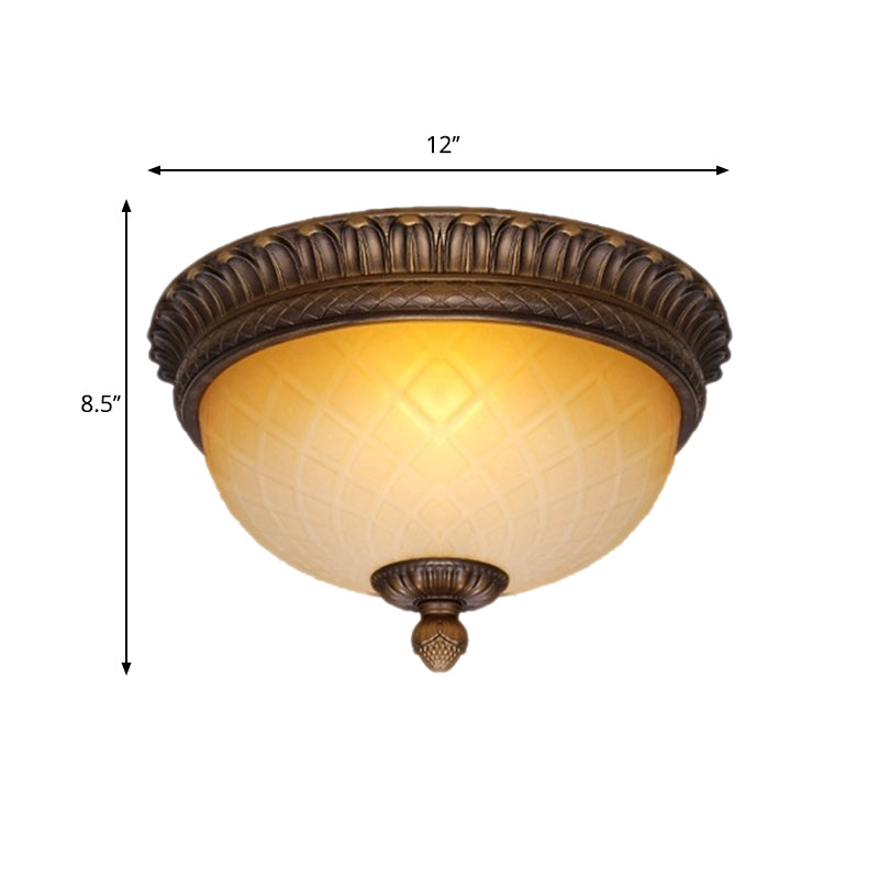 Lattice Glass Bowl Flush Mount Lamp Countryside 2 Bulbs Child Room Ceiling Flush in Coffee Clearhalo 'Ceiling Lights' 'Close To Ceiling Lights' 'Close to ceiling' 'Flush mount' Lighting' 1030524