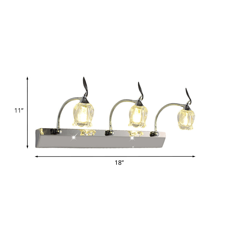 3 Bulbs Bathroom Adjustable Vanity Light Modernism Chrome LED Wall Mounted Lamp with Flower Crystal Shade Clearhalo 'Modern wall lights' 'Modern' 'Vanity Lights' 'Wall Lights' Lighting' 1031134