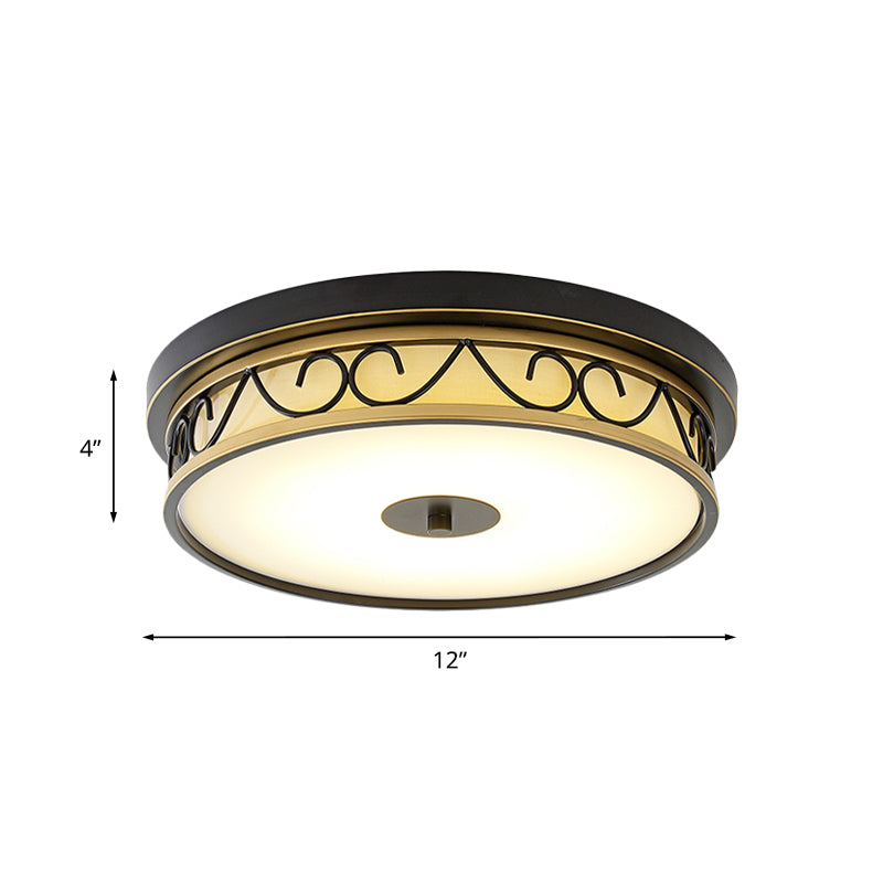 LED Drum Flush Mount Lamp Traditional Black Frosted Glass Ceiling Mounted Light for Living Room Clearhalo 'Ceiling Lights' 'Close To Ceiling Lights' 'Close to ceiling' 'Flush mount' Lighting' 1031691