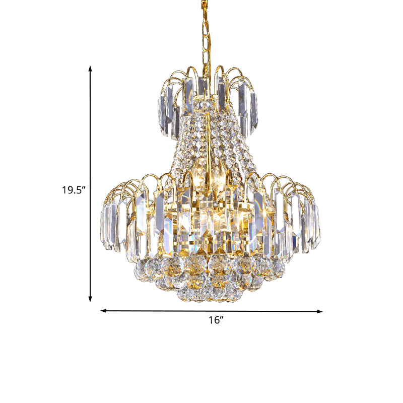 Gold 6 Lights Chandelier Lighting Fixture Contemporary Crystal Flute Conic Pendulum Light Clearhalo 'Ceiling Lights' 'Chandeliers' 'Modern Chandeliers' 'Modern' Lighting' 1031879